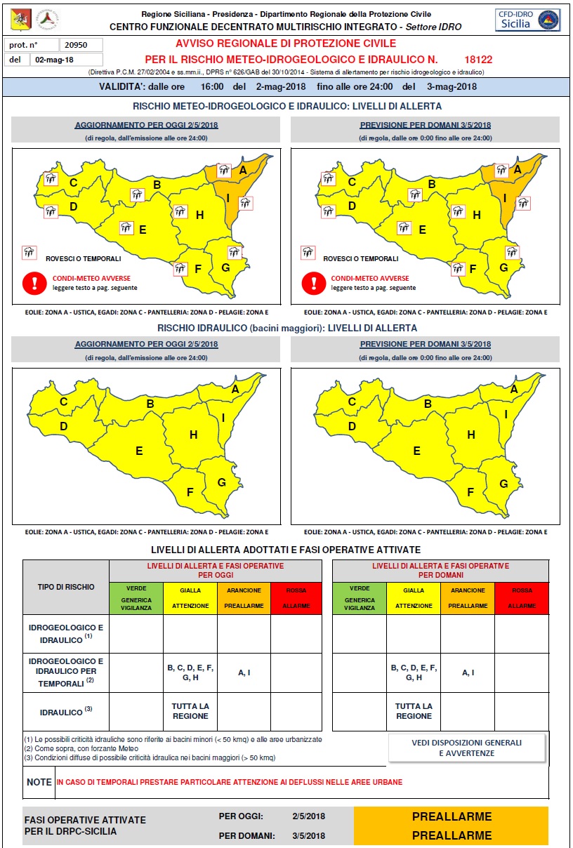 Previsti temporali, rovesci intensi e vento: allerta meteo della Protezione civile