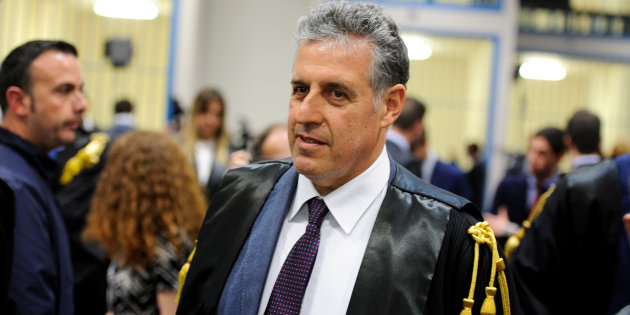 Prosecutor Antonino Di Matteo waits for the reading of the sentence, at the end of a historic mafia case in which mob bosses and former high-ranking state officials were convicted of holding secret negotiations in the early 1990s, in Palermo, Italy April 20, 2018. REUTERS/Guglielmo Mangiapane