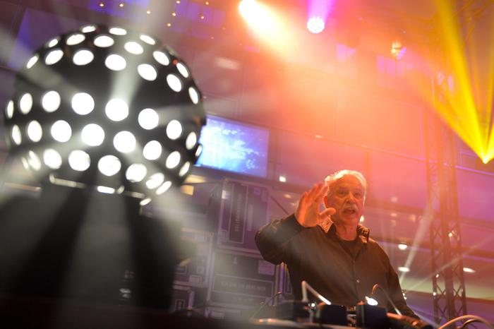 epa04020332 Italian composer Giovanni Giorgio Moroder plays music during the opening party of the fashion trade show 'Bread & Butter' in Berlin, Germany, 13 January 2014. The trade show takes place during the Berlin Fashion Week that presents the  Autumn/Winter 2014/2015 collections and runs from 11 to 14 January.  EPA/Marc Tirl