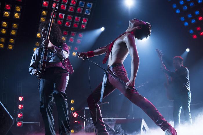 This image released by Twentieth Century Fox shows Gwilym Lee, from left, Rami Malek and Joe Mazzello in a scene from "Bohemian Rhapsody." On Thursday, Dec. 6, 2018, the film was nominated for a Golden Globe award for best motion picture drama. The 76th Golden Globe Awards will be held on Sunday, Jan. 6. (Alex Bailey/Twentieth Century Fox via AP) [CopyrightNotice: TM & © 2018 Twentieth Century Fox Film Corporation.  All Rights Reserved.  Not for sale or duplication.]