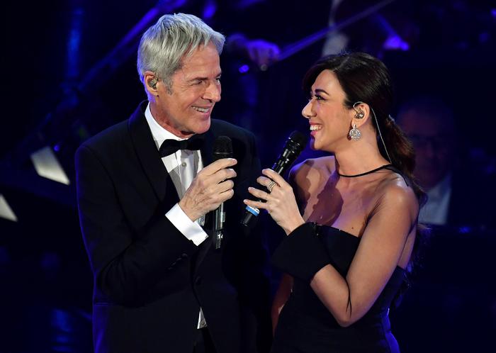 Italian singer and Sanremo Festival artistic director Claudio Baglioni (L) and Italian actress Virginia Raffaele (R) on stage at the Ariston theatre during the 69th Sanremo Italian Song Festival, Sanremo, Italy, 09 February 2019. The Festival runs from 05 to 09 February. ANSA/ETTORE FERRARI