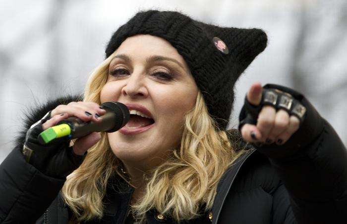 FILE - In this Jan. 21, 2017 file photo, Madonna performs on stage during the Women's March rally in Washington.  Madonna will be honored at the 30th annual GLAAD Media Awards for a lifetime of accelerating acceptance of the LGBTQ community.
The lesbian, gay, bisexual, transgender and queer advocacy group on Tuesday, Feb. 5, 2019,  said it will present Madonna with its advocate for change award.   (ANSA/AP Photo/Jose Luis Magana, File)