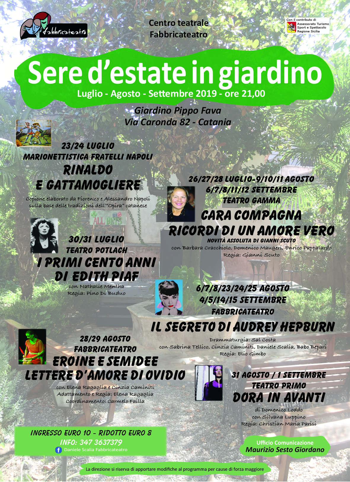 Al Giardino Pippo Fava al via la seconda rassegna “Sere d’estate in Giardino” di Fabbricateatro