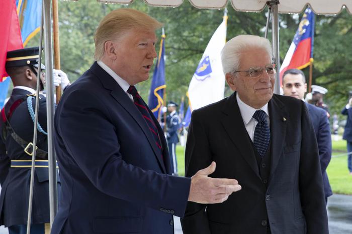 US President Donald J. Trump with President of Italy, Sergio Mattarella, at the White House in Washington, DC, USA, 16 October 2019. 
ANSA/QUIRINALE PALACE PRESS OFFICE/FRANCESCO AMMENDOLA
+++ ANSA PROVIDES ACCESS TO THIS HANDOUT PHOTO TO BE USED SOLELY TO ILLUSTRATE NEWS REPORTING OR COMMENTARY ON THE FACTS OR EVENTS DEPICTED IN THIS IMAGE; NO ARCHIVING; NO LICENSING +++